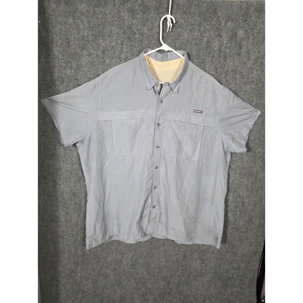 Eddie Bauer Sport Shop Hudson Mens 2XL Blue Micro Check Vented Fishing Shirt